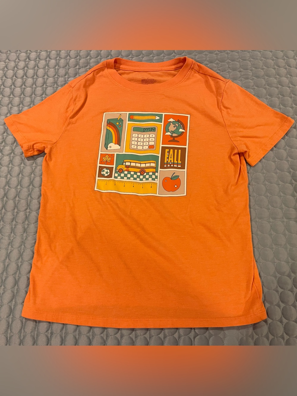 Cat & Jack Orange Short Sleeve T Shirt Fall Autumn Leaves School Sz 10/12 Large